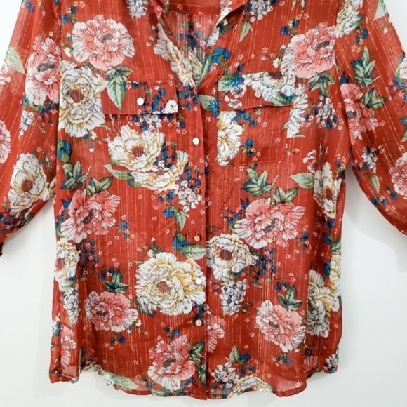 Fall Shimmer Button up Floral Blouse in XL - Picture 5 of 7